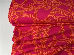 Viscose jersey - orange mønster på pink bund